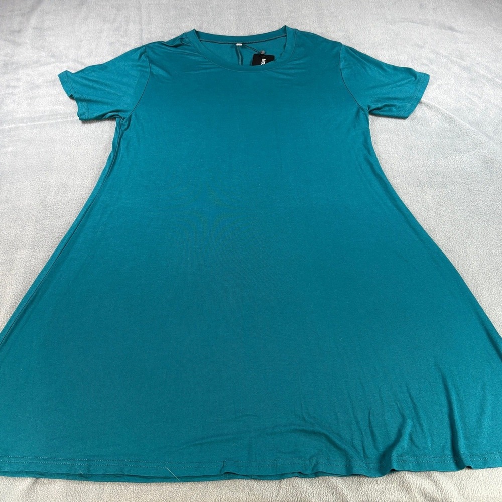 Molerani Womens XL Teal Blue Short Sleeve A-Line T-Shirt Dress Crew Neck Stretch